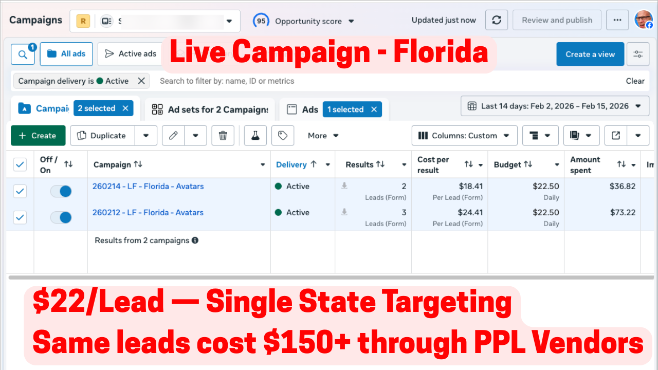Florida single state campaign producing $22 per lead